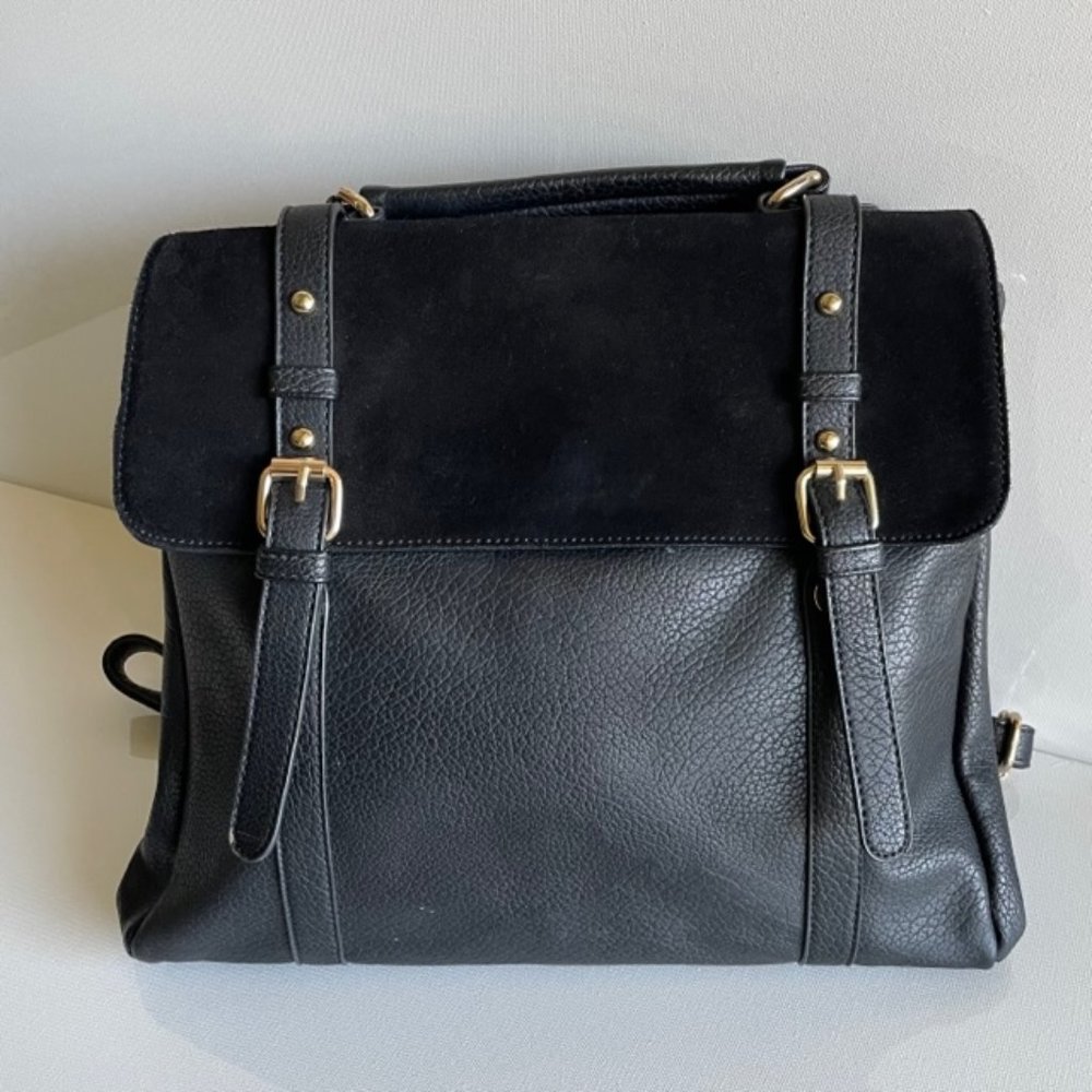 Black Street Level Leather Convertible Backpack, Crossbody Bag